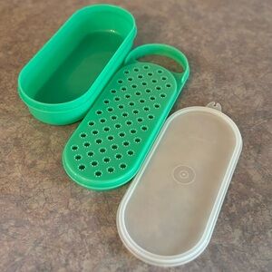 70's Mini Seafoam Green Tupperware Grater, Container and Clear Plastic Lid Set